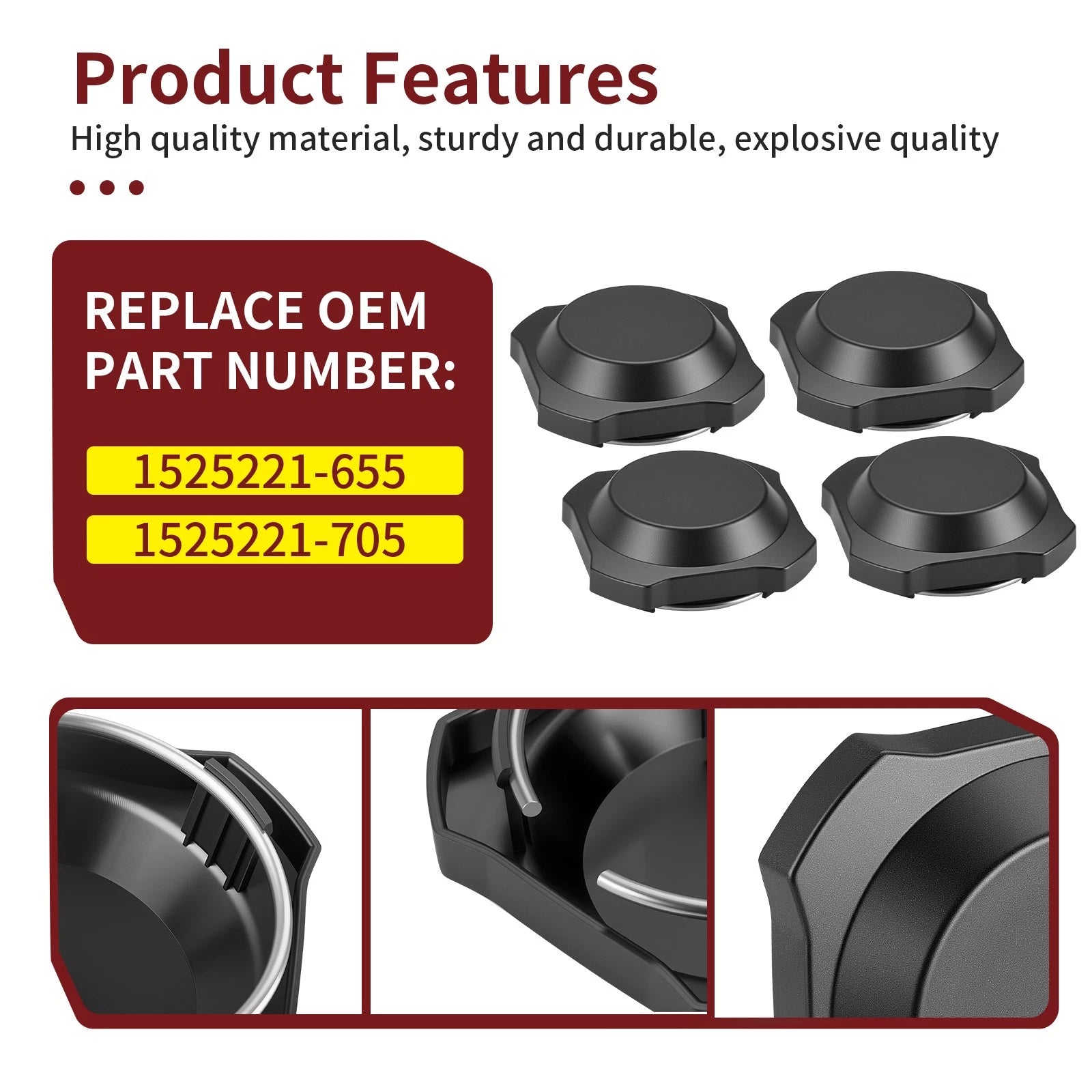 Set of 4 Center Hub Wheel Rim Caps for Polaris RZR XP 4 1000 (2024–2025) 1525221-655