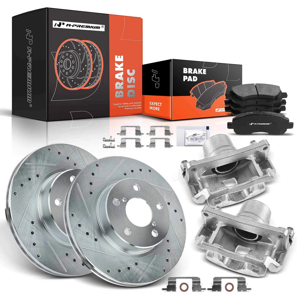 Set of 8 Front Drilled Brake Rotors, Pads & Calipers for Subaru Impreza Legacy