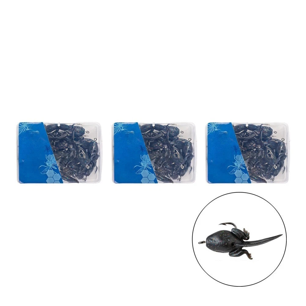 30pcs Tadpole Style Floating Soft Bait for Bass - Pre Rigged Hook Black PVC