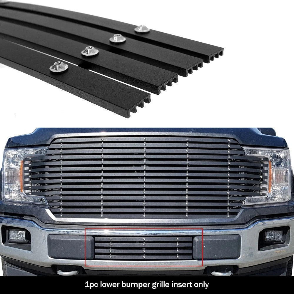 Bumper Grille Insert for Ford F-150 (2018-2020) Black Wide Rivet Studs