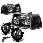 Black Housing Headlight Set with Amber Corner & Smoked Fog for Ranger (2001–2003)