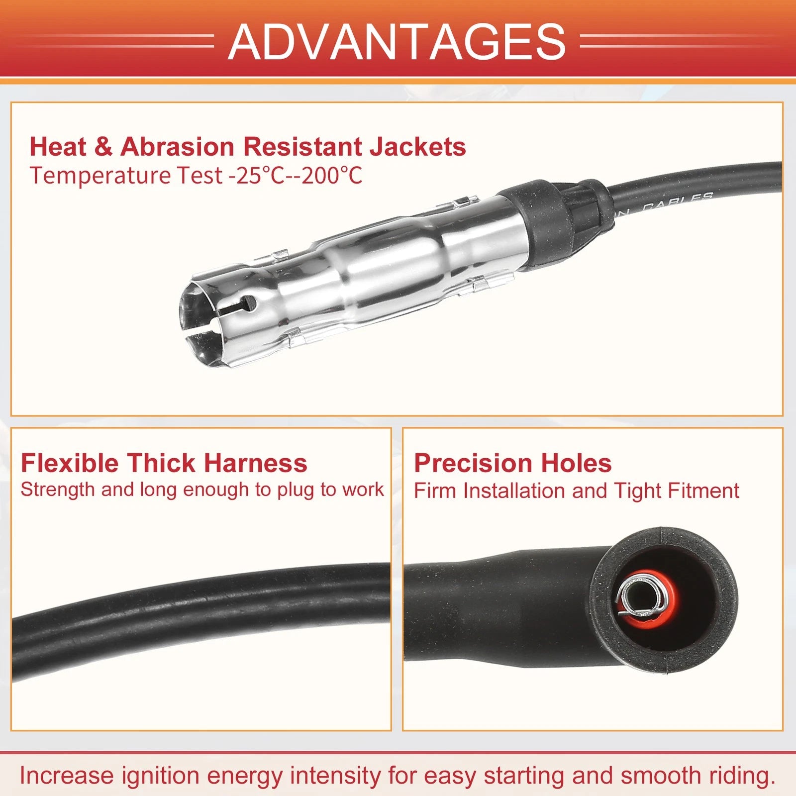 Set of 4 Spark Plug Wire Ignition Coil Cables for VW Beetle Golf (2001–2007)
