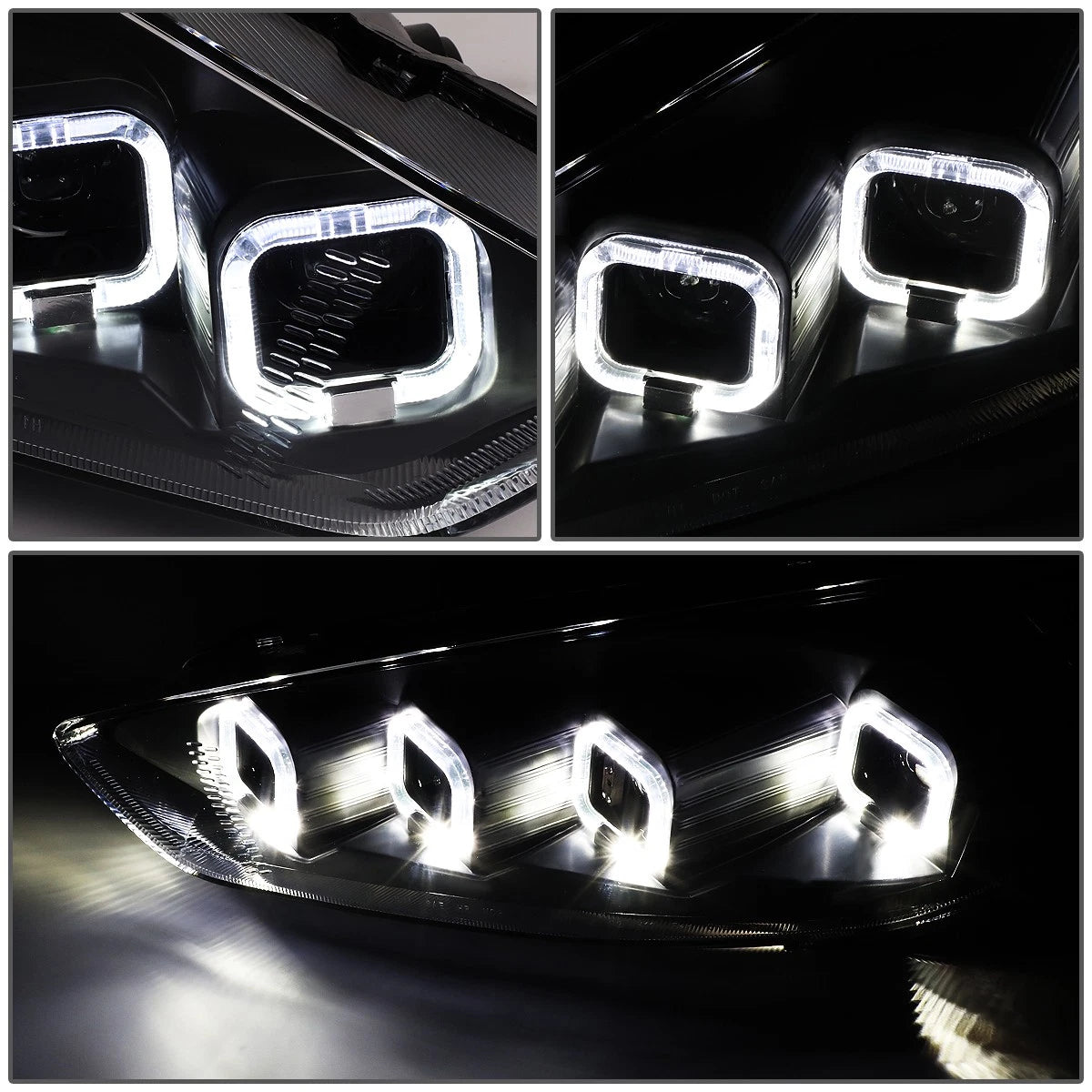 Sequential LED Halo Projector Headlight for Ford Focus (2015–2018) Black/Amber