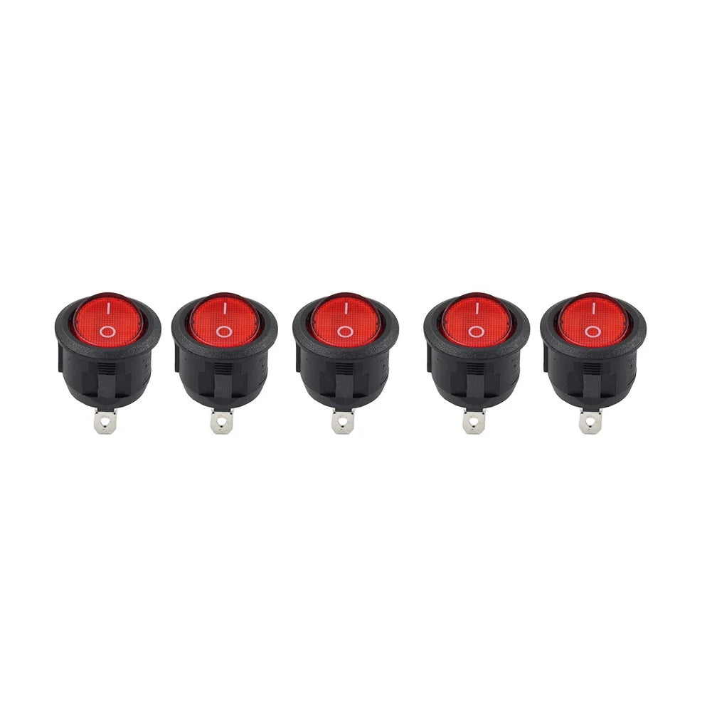 Set of 5 Round Red Lamp 3 Pins Boat Rocker Switch AC 6A 250V/10A 125V