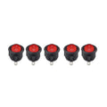 Set of 5 Round Red Lamp 3 Pins Boat Rocker Switch AC 6A 250V/10A 125V