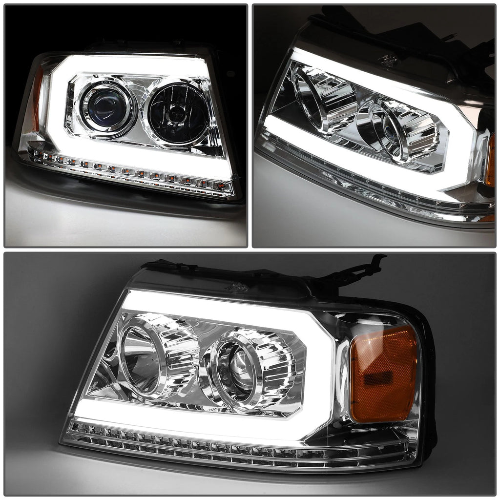 Chrome Amber LED DRL Sequential Signal Projector Headlights for Ford F150 (2004–2008)