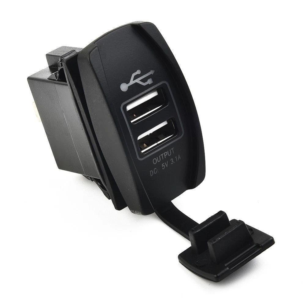 Dual USB Charger with ARB Rocker Switch & Blue LED Light for Car Boat