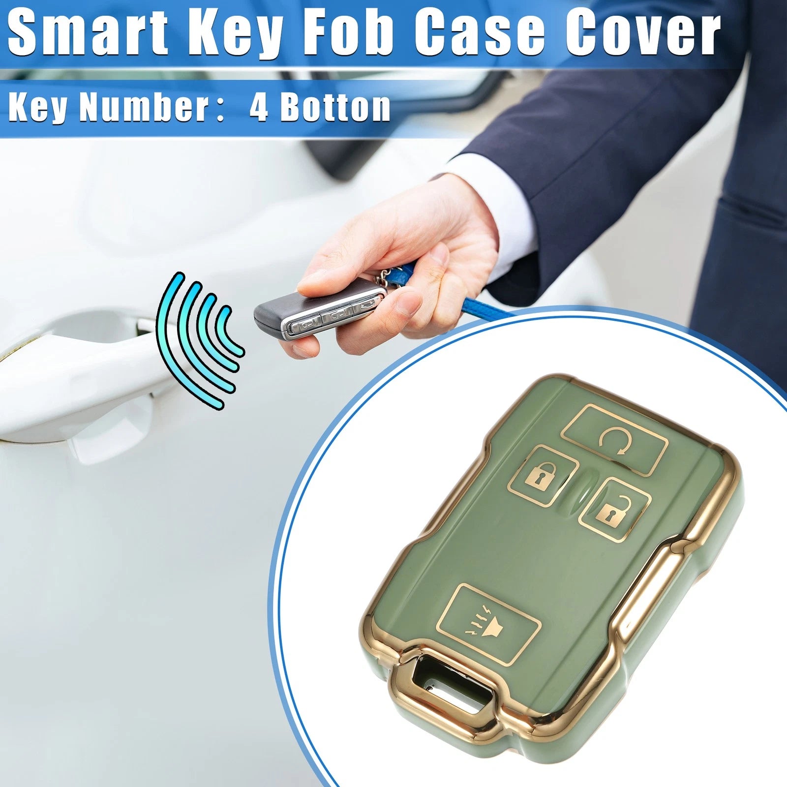 Set of 4 Key Fob Covers for Chevy Suburban, GMC (TPU, Green)