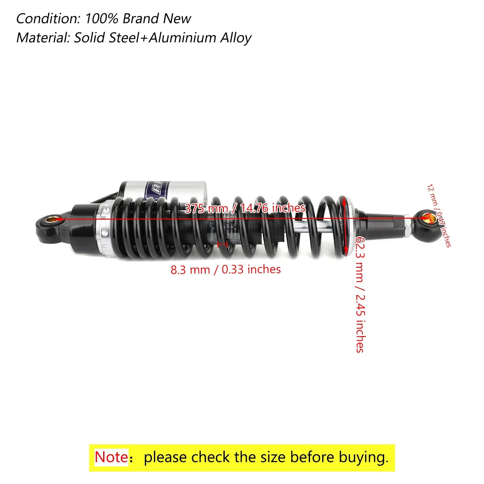 2X 375mm Shock Absorbers for Honda Yamaha Polaris ATV