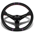 6-Bolt Deep Dish Steering Wheel for Universal Fit (Black Spoke, Purple Stripe)