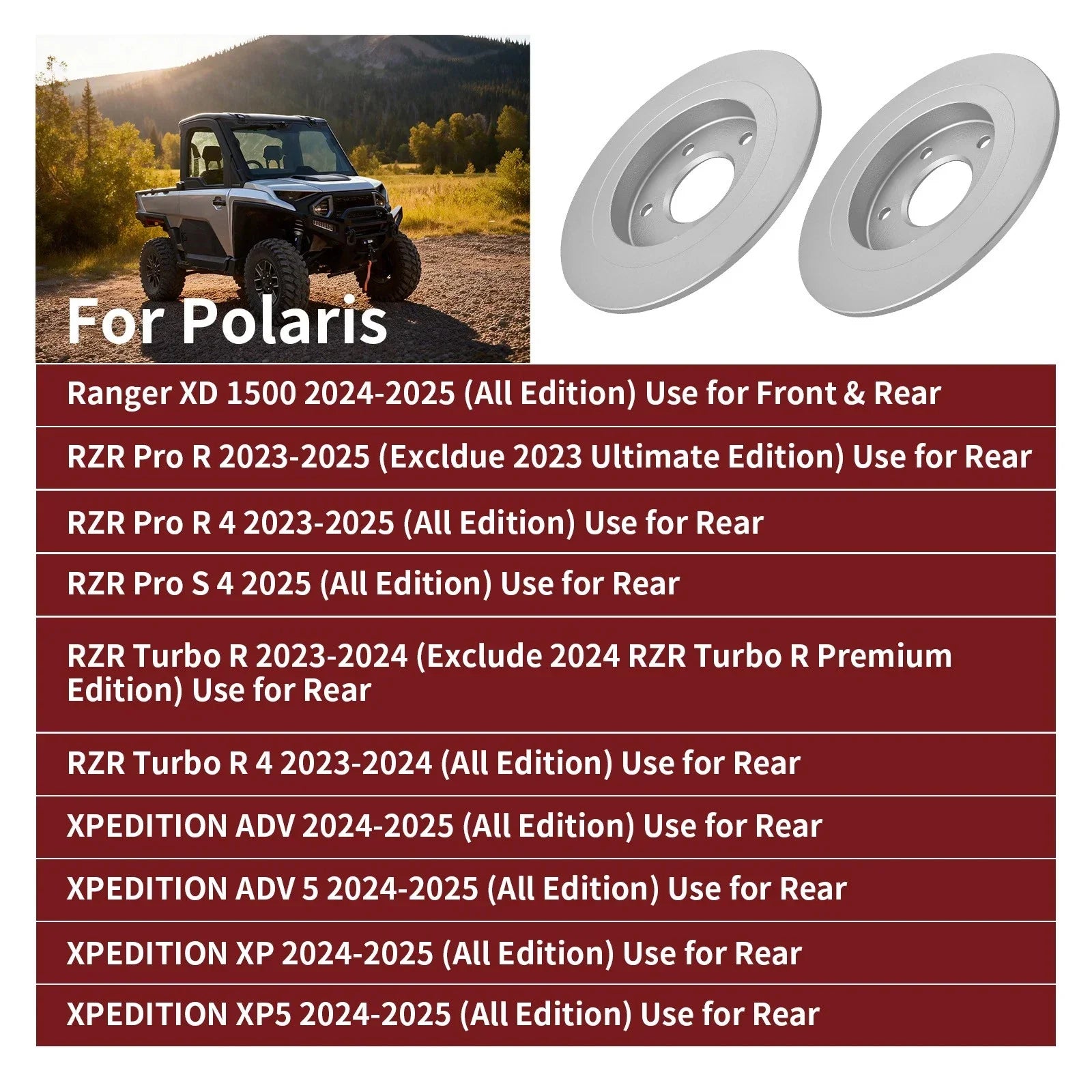 2x Front/Rear Brake Rotor for Polaris Ranger XD 1500/Crew XD 1500 (2024–2025)