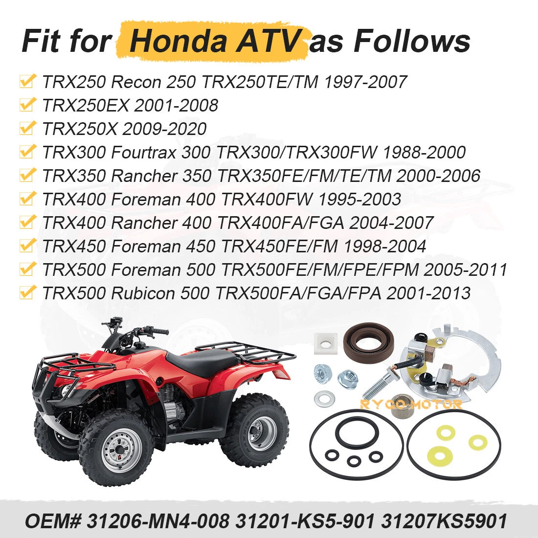 Starter Brush Holder Repair Kit for Honda TRX250 Recon 250 (2002–2009)