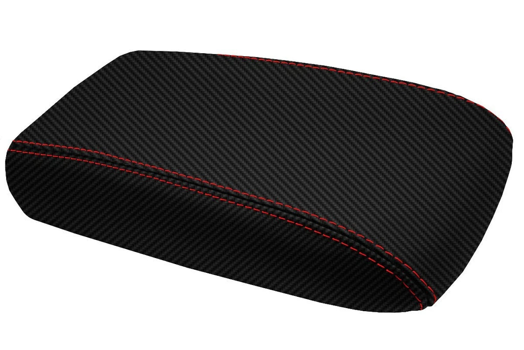 Carbon Fiber Console Lid Cover for Chevrolet Trailblazer (2002–2009) Red Stitch