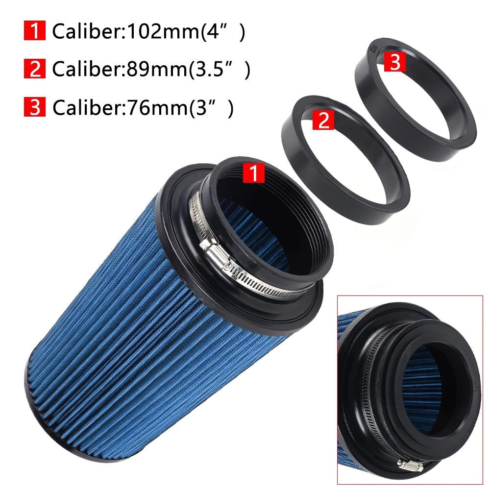 Cold Air Intake Filter Set of 3 Sizes (3", 3.5", 4") Universal Blue