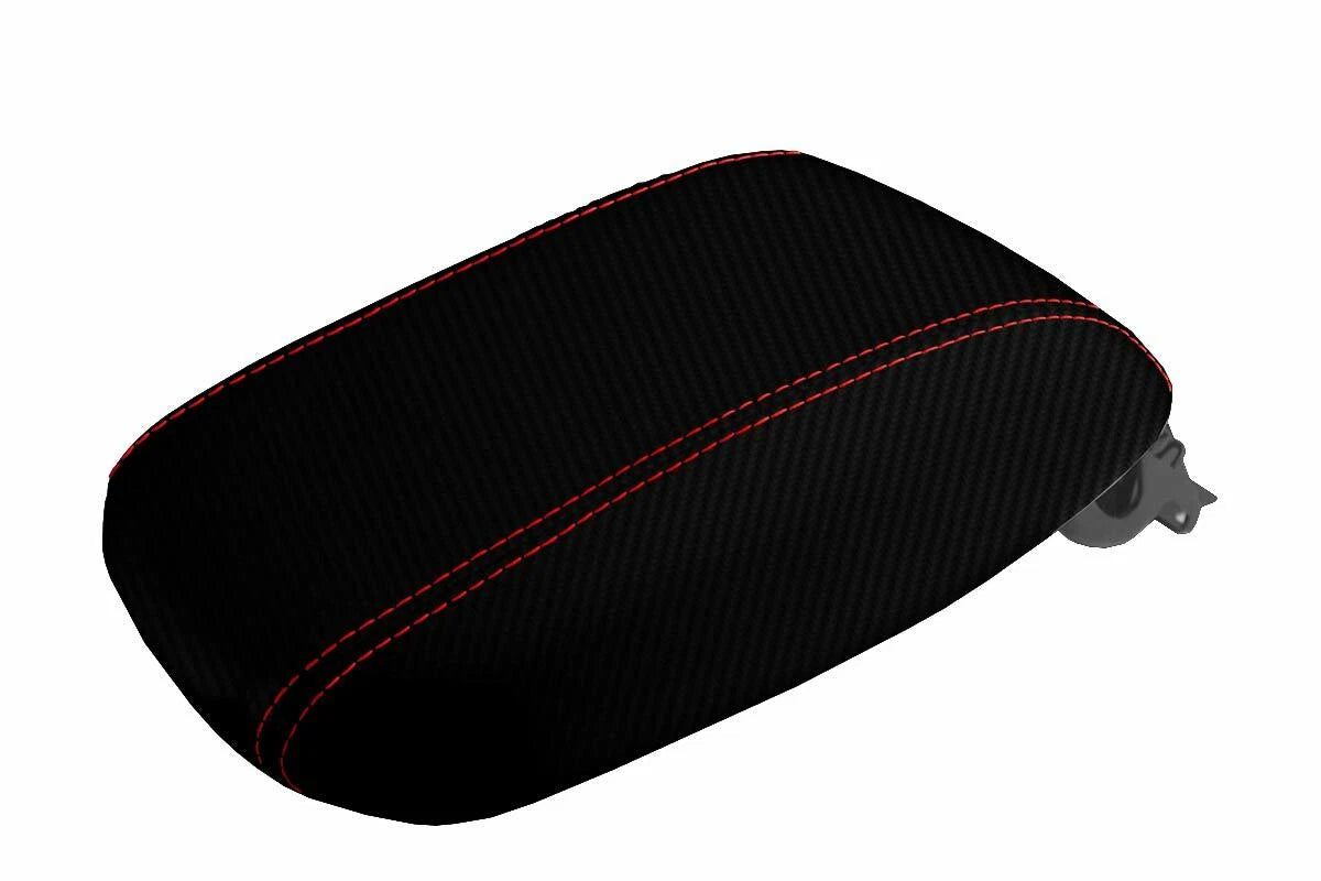 Carbon Fiber Console Lid Armrest Cover for Dodge Dart (2013–2016) Red Stitch