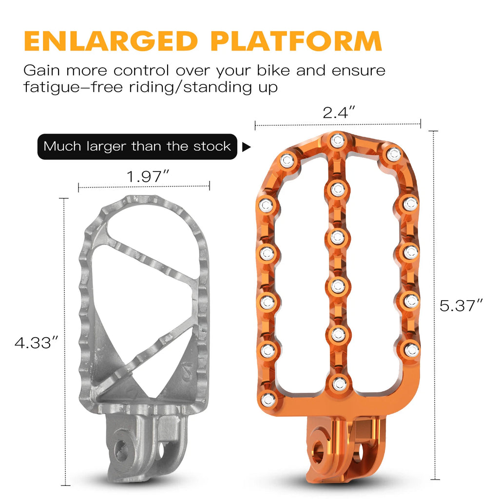 Pair of Orange CNC Wide Fat Flat Foot Pegs for KTM 390 Adventure (2020–2024)
