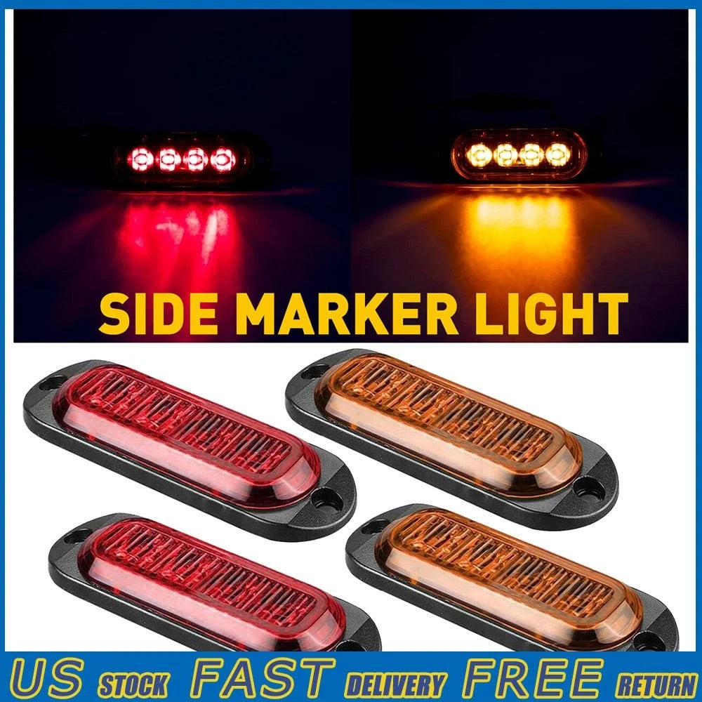 4x Amber Red LED Side Marker Clearance Lights for Trailer Truck RV