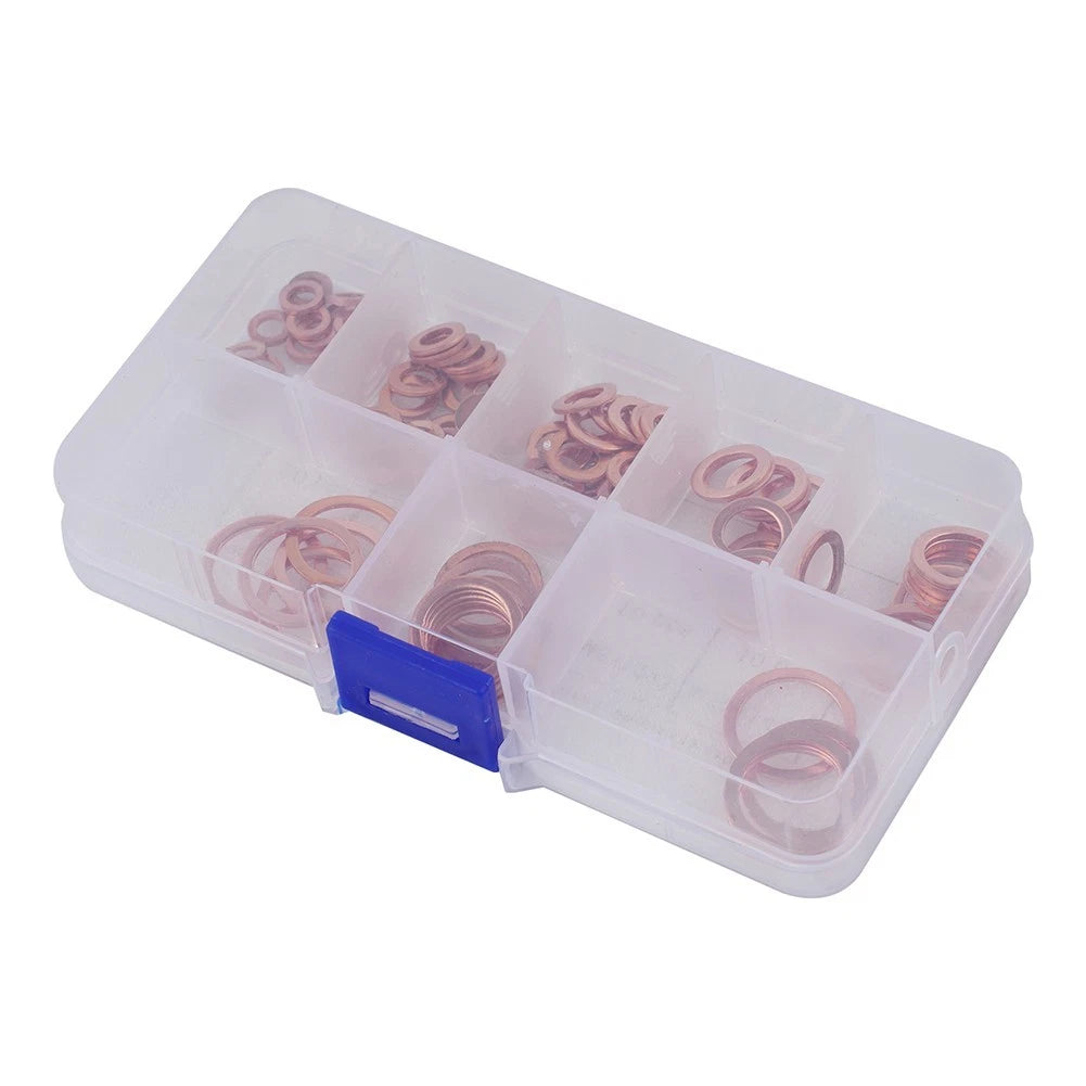 Copper Washers Seal Assortment Kit 100 Pcs for Universal Applications (130x68x22mm)