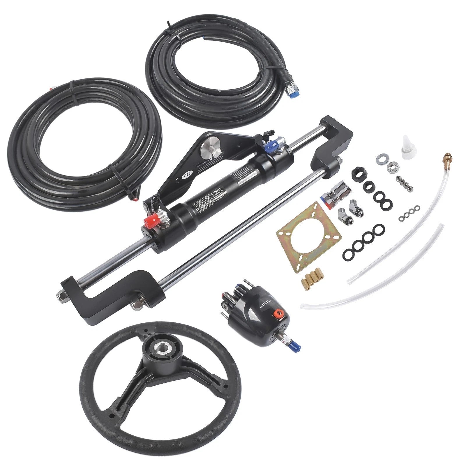 Hydraulic Outboard Steering Kit for Boat (22 FT Hose, 13.5" Wheel)