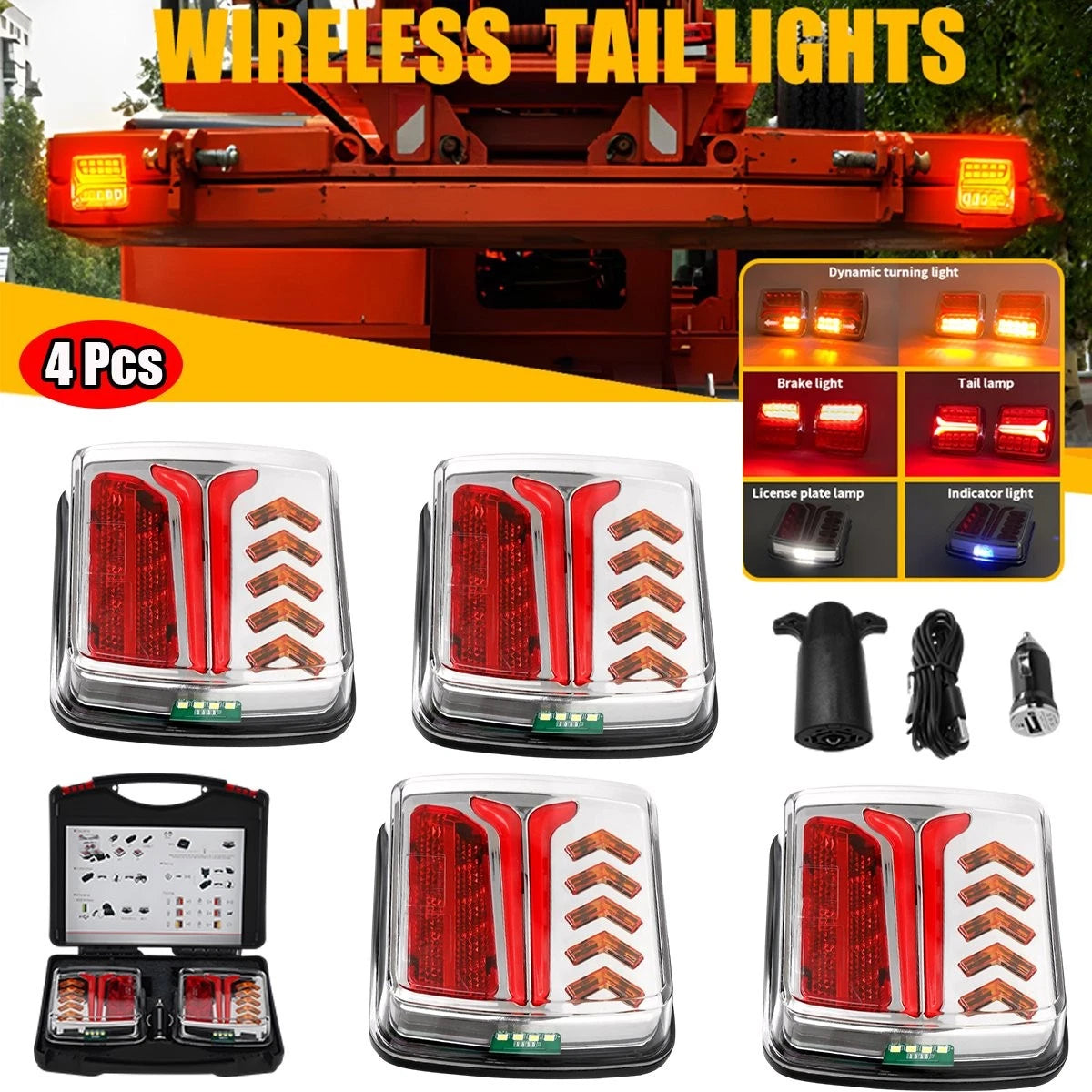 4X Wireless LED Rear Tail Lights for Tow Truck Trailer (Battery Operated)