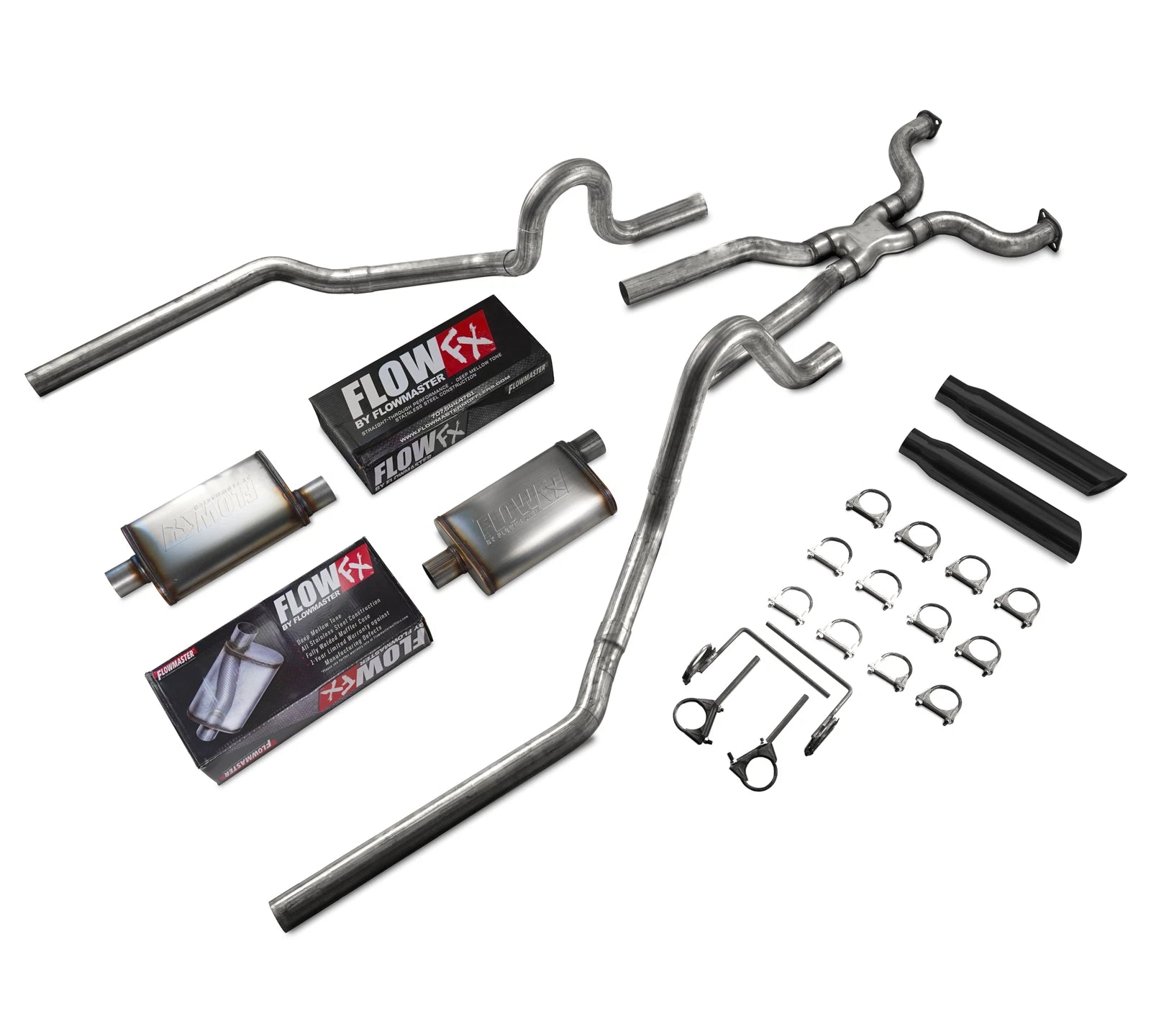 2.5" Dual Exhaust for Ford Crown Victoria P71 (2004–2011) Flowmaster FlowFX Roll Black Tips