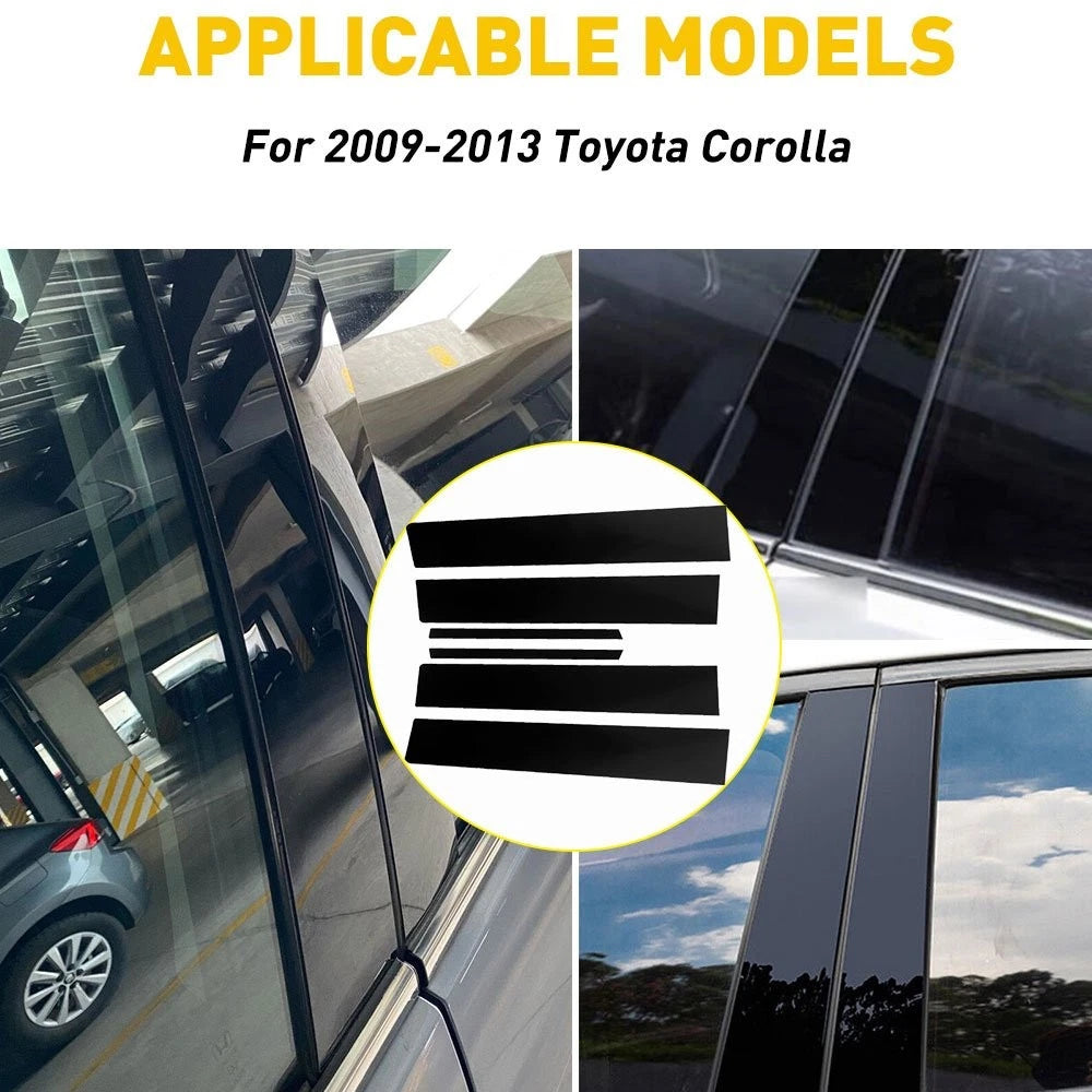 Set of 6 Black Pillar Door Posts Cover for Toyota Corolla (2009–2013)