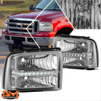 LED DRL Chrome/Clear Headlights for Ford F250-F550 Super Duty Excursion (2005–2007)