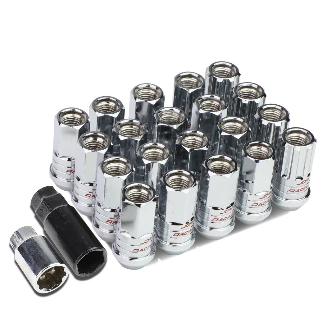 Set of 16 Open-End Aluminum Lug Nuts + Key + Adapter M12x1.5 25mm OD/45mm Tall