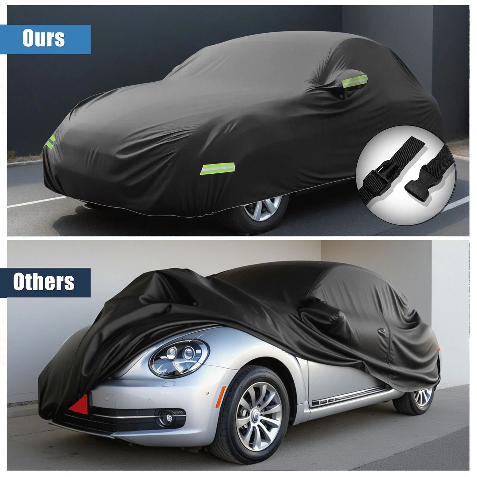 Waterproof Car Cover for Volkswagen New Beetle (1998–2019) with Zipper Black