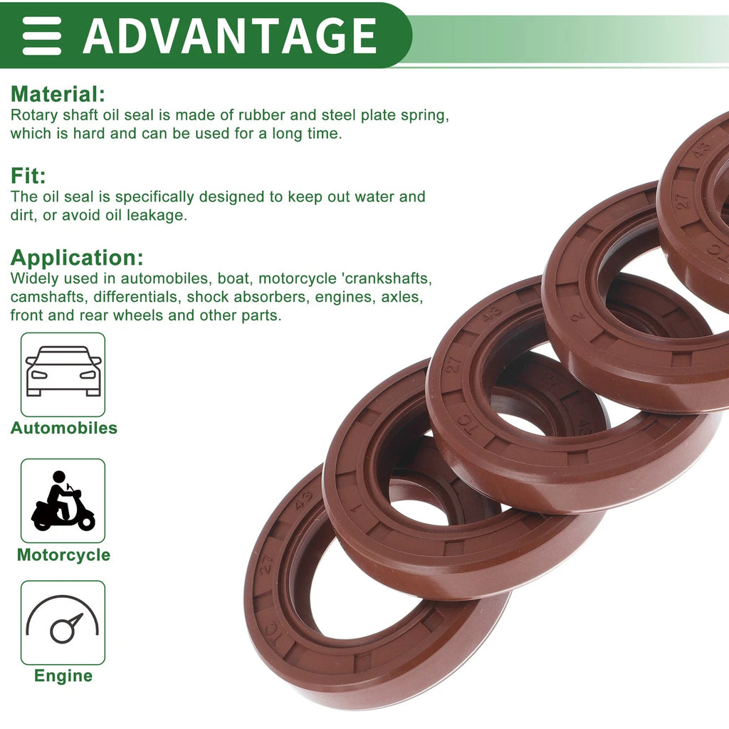 Set of 5 Oil Seal Rotary Shaft Seal FKM Rubber 27x43x8mm