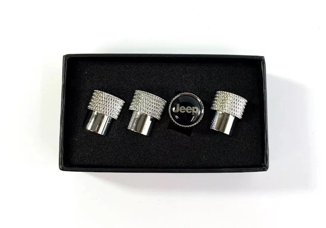 Valve Stem Caps Chrome Knurled with Logo for Jeep Wrangler (2018–2024)