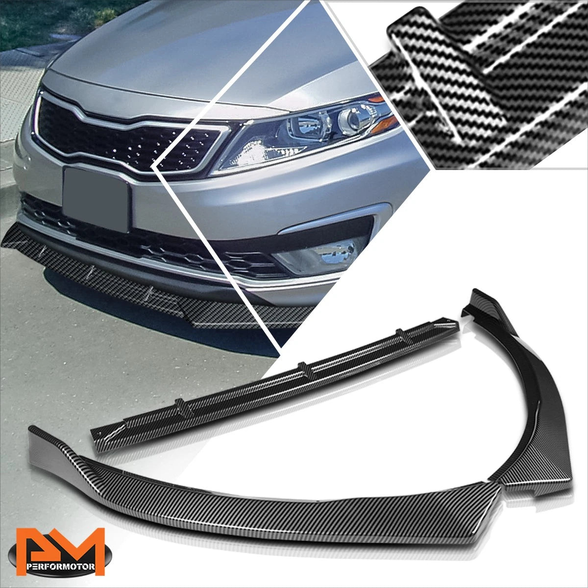 STP-Style Carbon Look Front Bumper Body Kit Lower Spoiler Lip for Optima (2011–2013)
