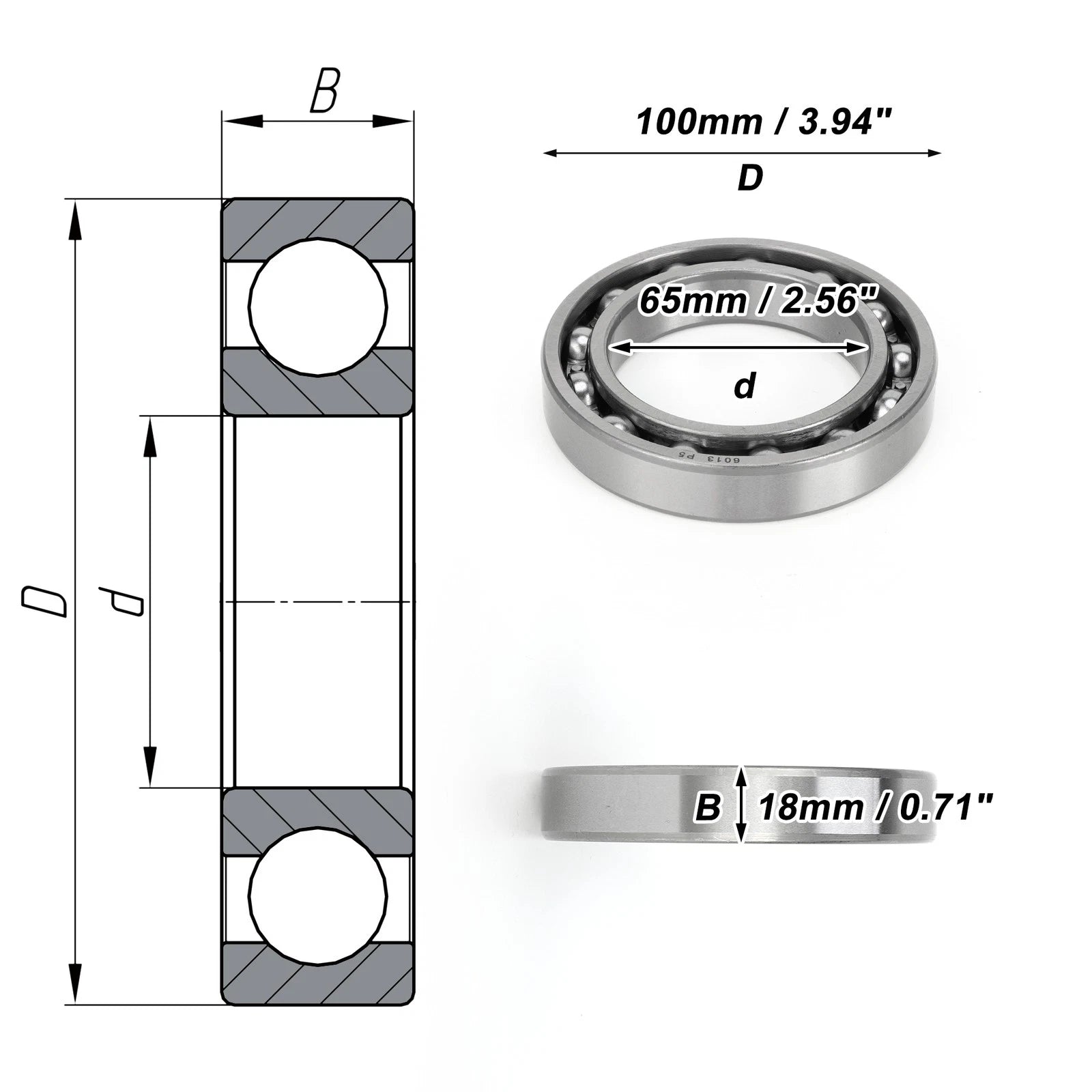 Deep Groove Ball Bearing 65x100x18mm for Scooter Skateboard (6013)