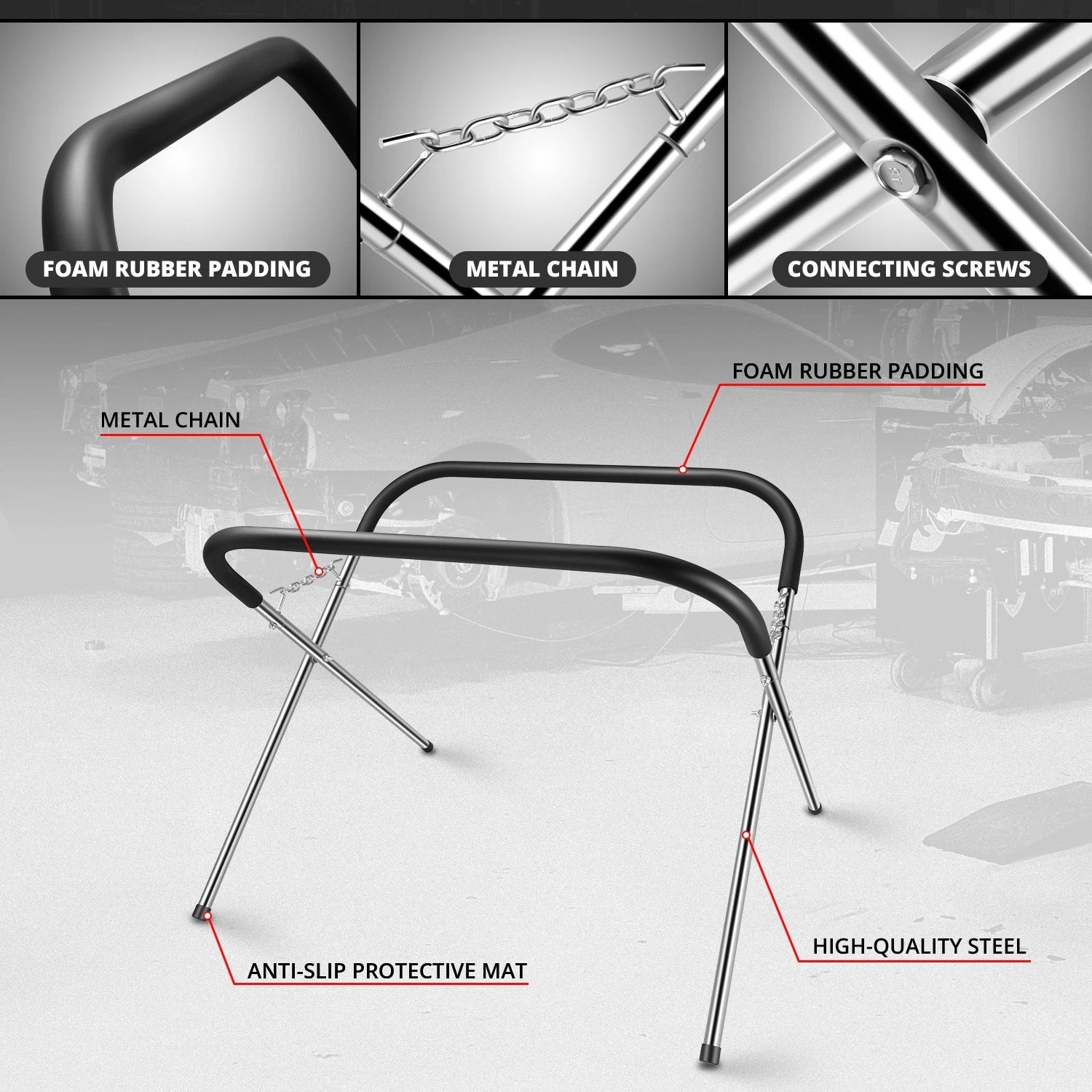 Folding Adjustable Steel Bumper Storage Stand for (220 lbs Load)