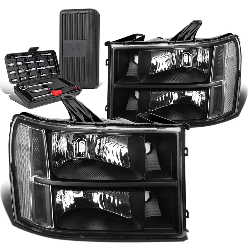 2X Headlight Lamps for GMC Sierra 1500 (2007–2013) Black/Clear Signal