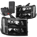 2X Headlight Lamps for GMC Sierra 1500 (2007–2013) Black/Clear Signal