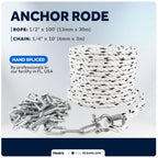 3-Strand Nylon Rope 1/2"x100' with Galvanized Steel Chain 1/4"x10'