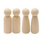 Set of 2 Wooden Peg Doll Figures for Kids DIY Painting 90mm