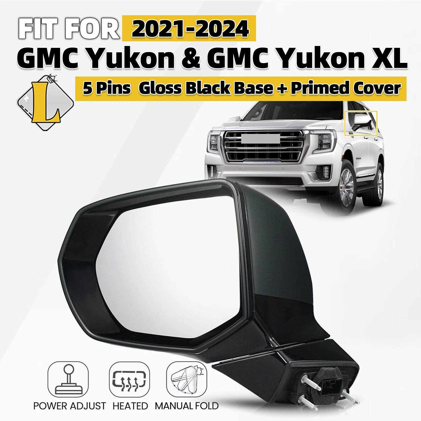 Heated Side Mirror for GMC Yukon & Yukon XL (2021–2024) Left Driver 5 Pins