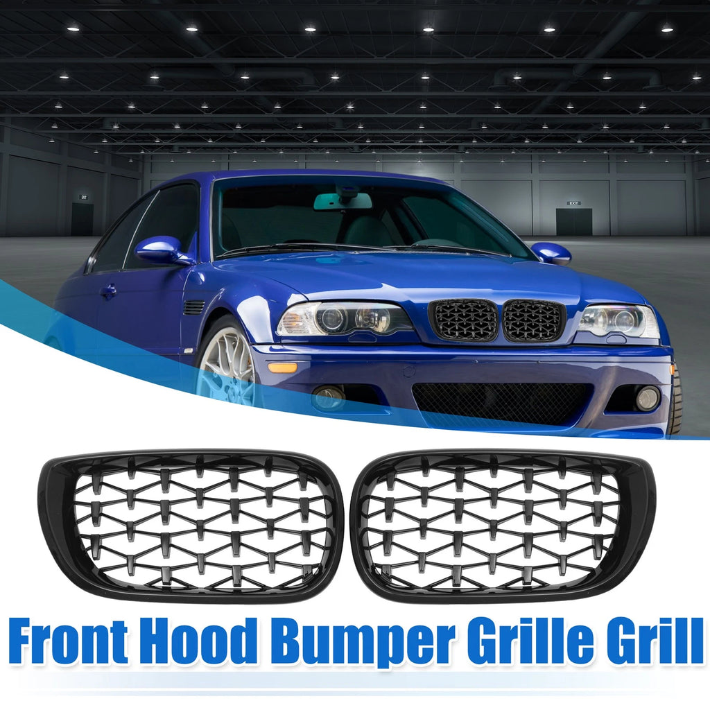 1 Pair Front Hood Bumper Grille for BMW 3 Series (2002–2005) Gloss Black