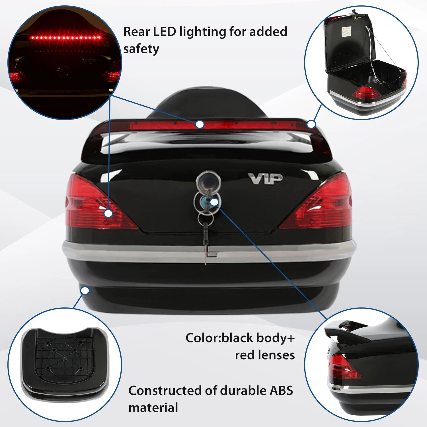 VIP Style Universal Motorcycle Trunk Tail Box Luggage w/ Light for Honda