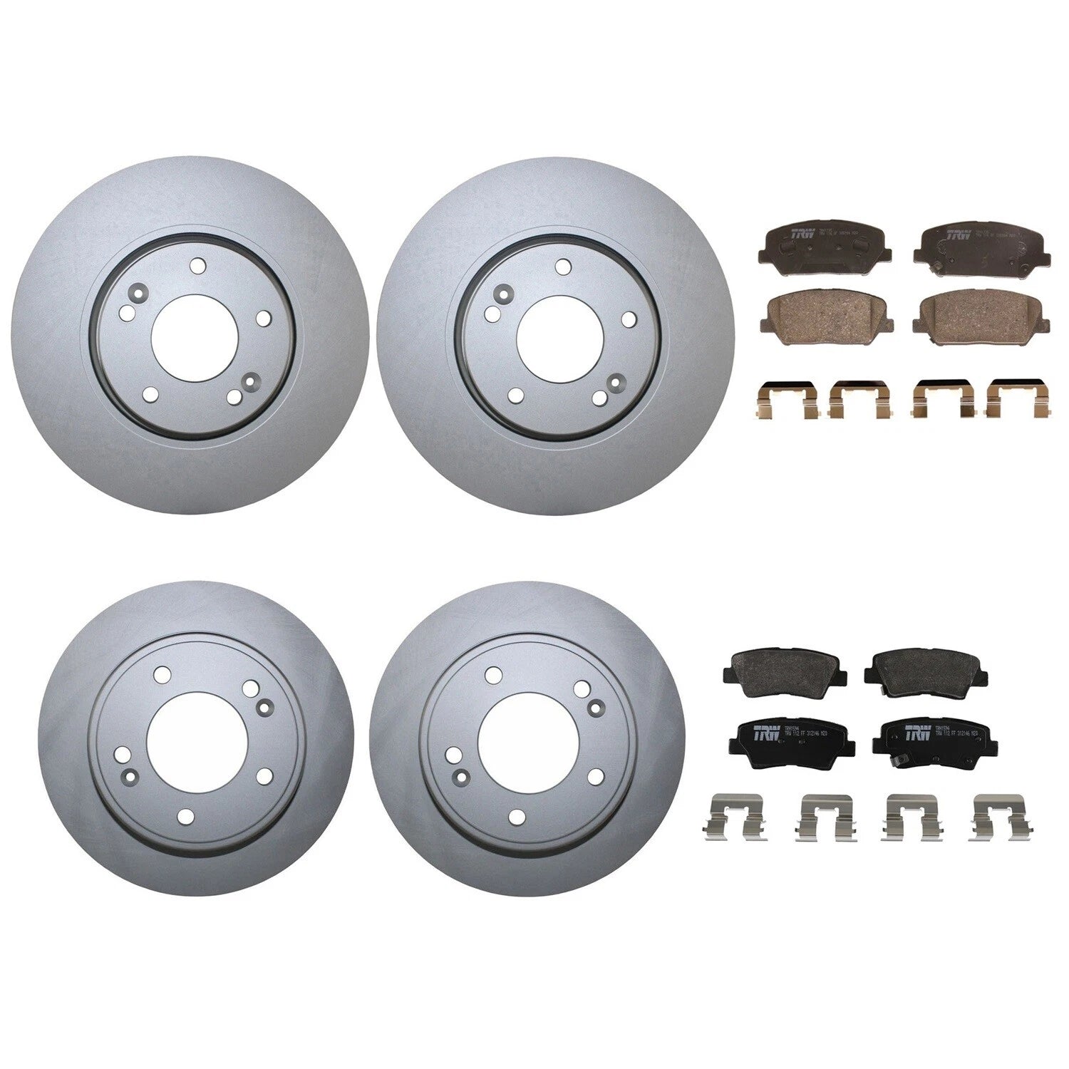 Front Rear Brake Kit Rotors TRW Pro Low-Met Pads for Veloster (2012–2017)