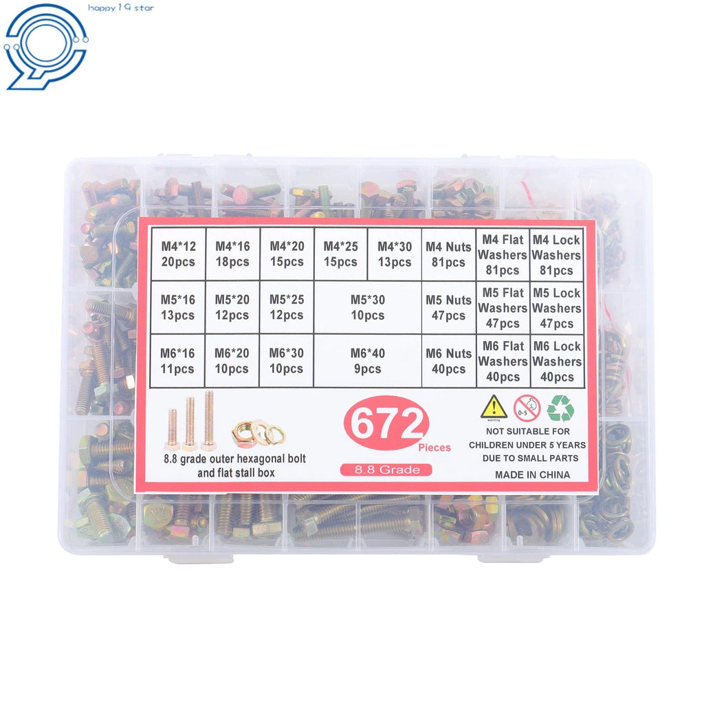 672PC Heavy Duty Metric Bolts Nuts Assortment Kit Grade 8.8 Hex Head