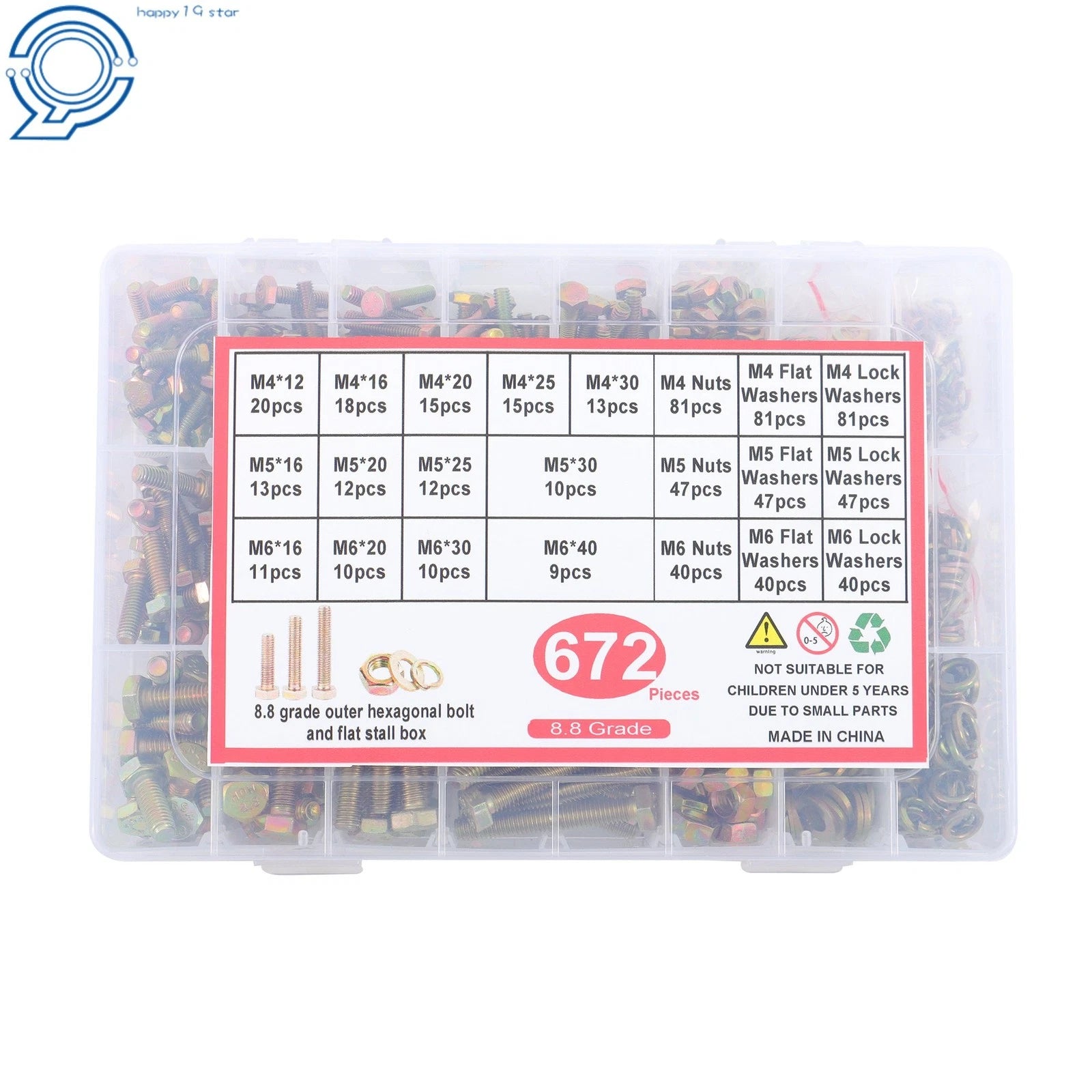 672PC Heavy Duty Metric Bolts Nuts Assortment Kit Grade 8.8 Hex Head