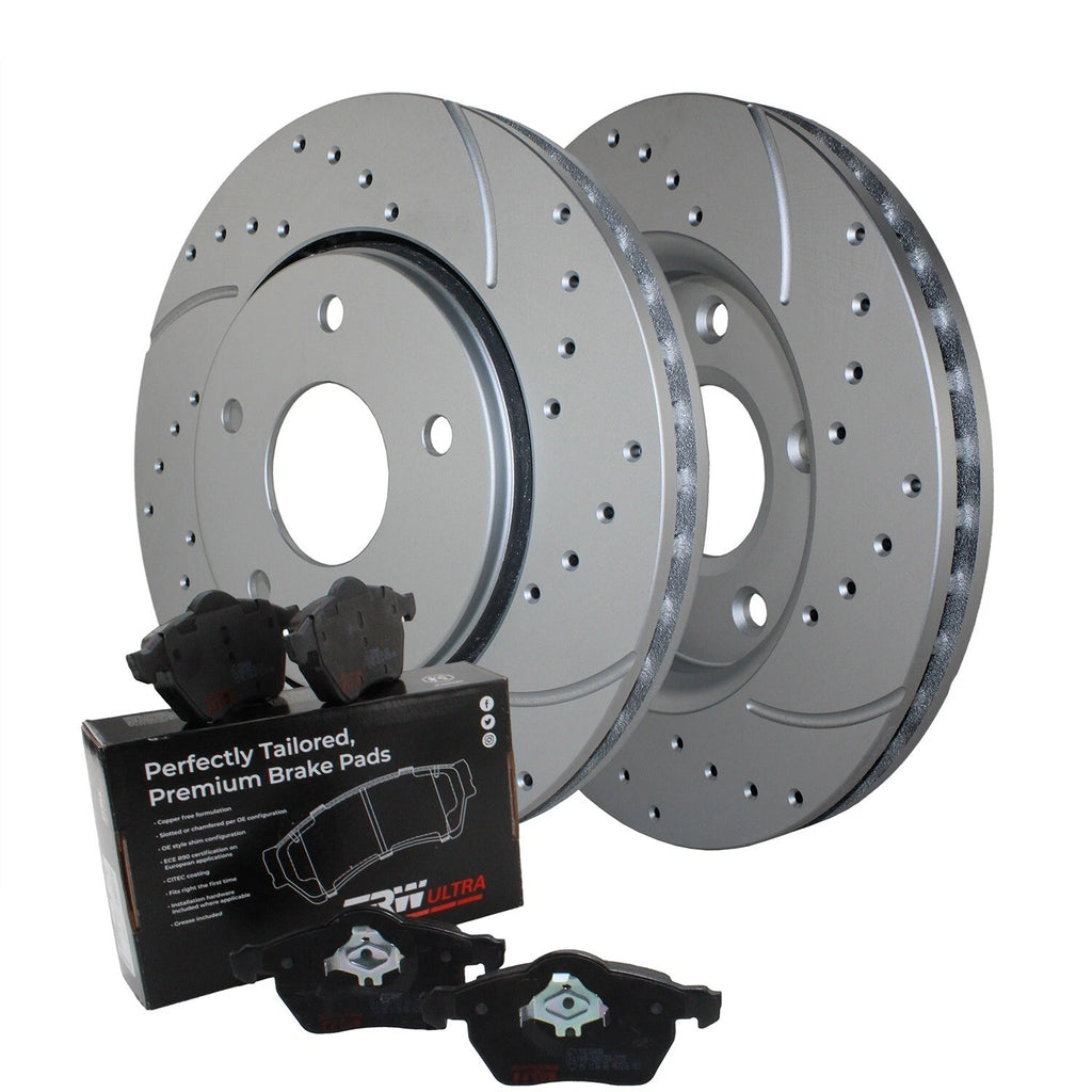 Front Brake Kit 302mm Drill Rotors & TRW Pads for Chrysler Dodge VW