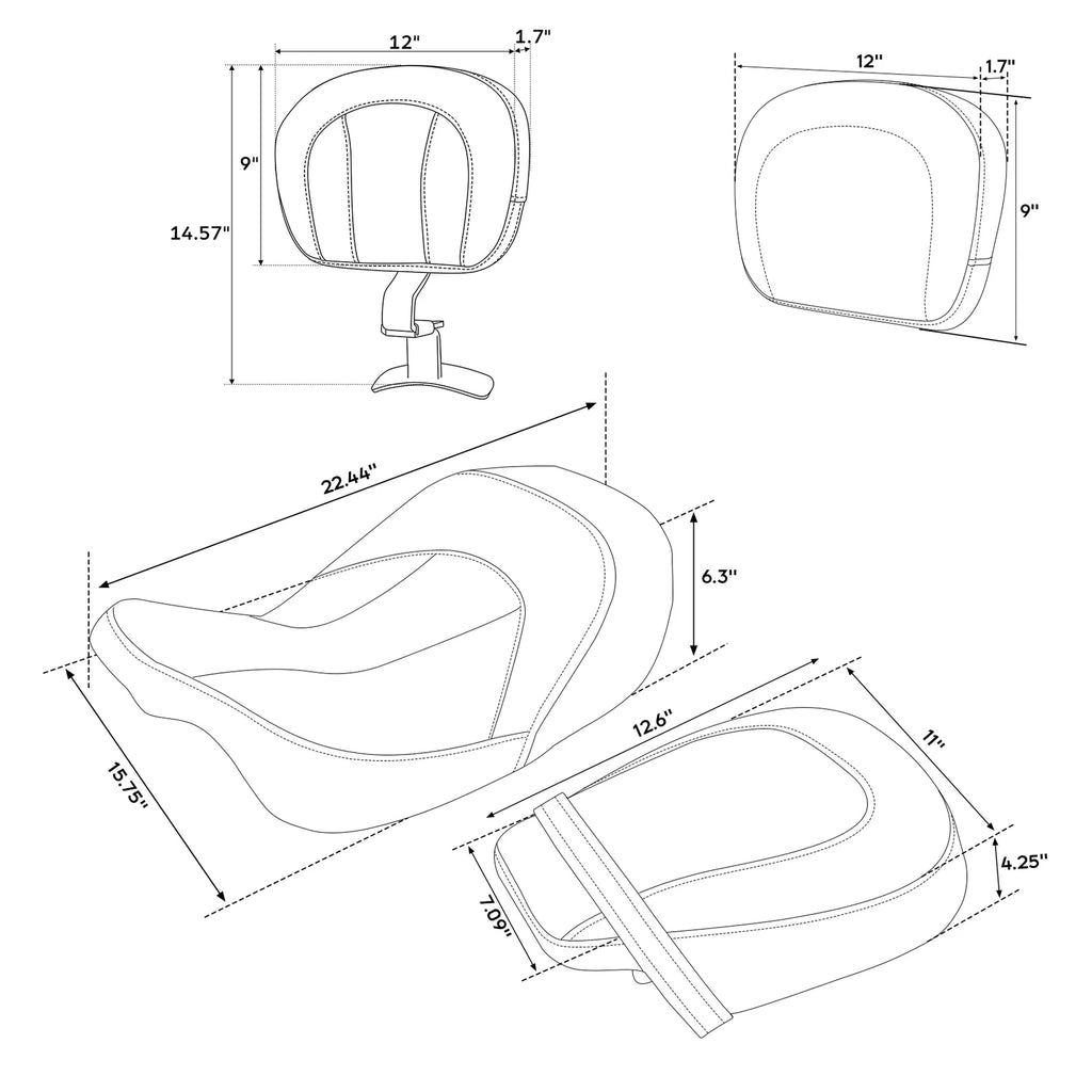 Driver Passenger Seat & Backrest Pad for Harley Electra Road Glide (2009–2023)