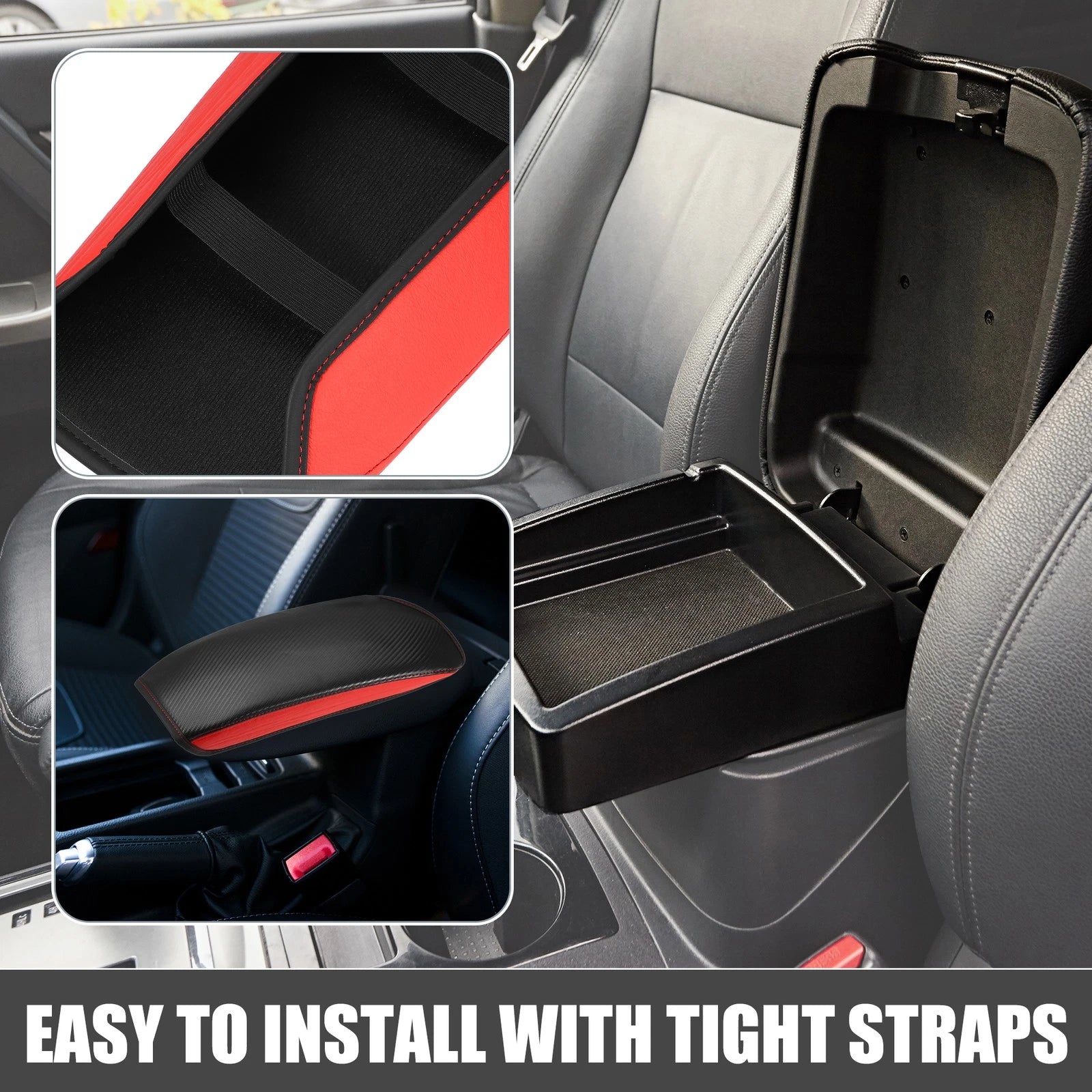 Center Console Cover Pad for Mitsubishi Outlander (2014–2023) Faux Leather Black Red