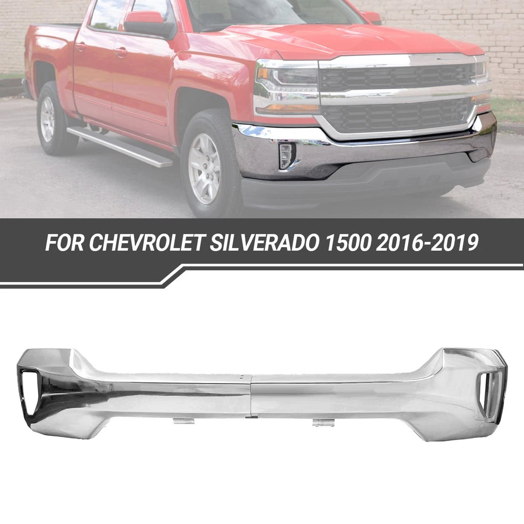 Front Bumper Face Bar with Fog Light Hole Chrome for Chevy Silverado 1500 (2016–2019)