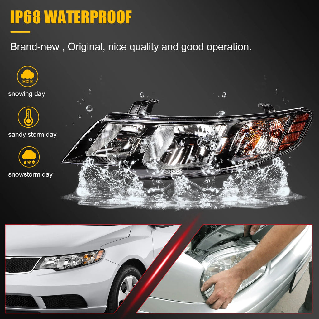 Headlight Assembly for Kia Forte Forte Koup (2010–2013) Pair with Bulbs