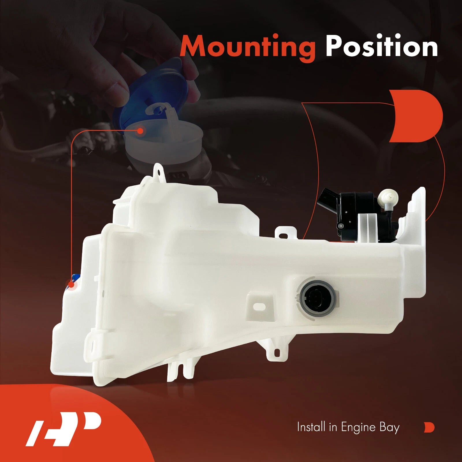 Windshield Washer Reservoir with Cap, Pump & Sensor for Kia Rio (2018-2020)